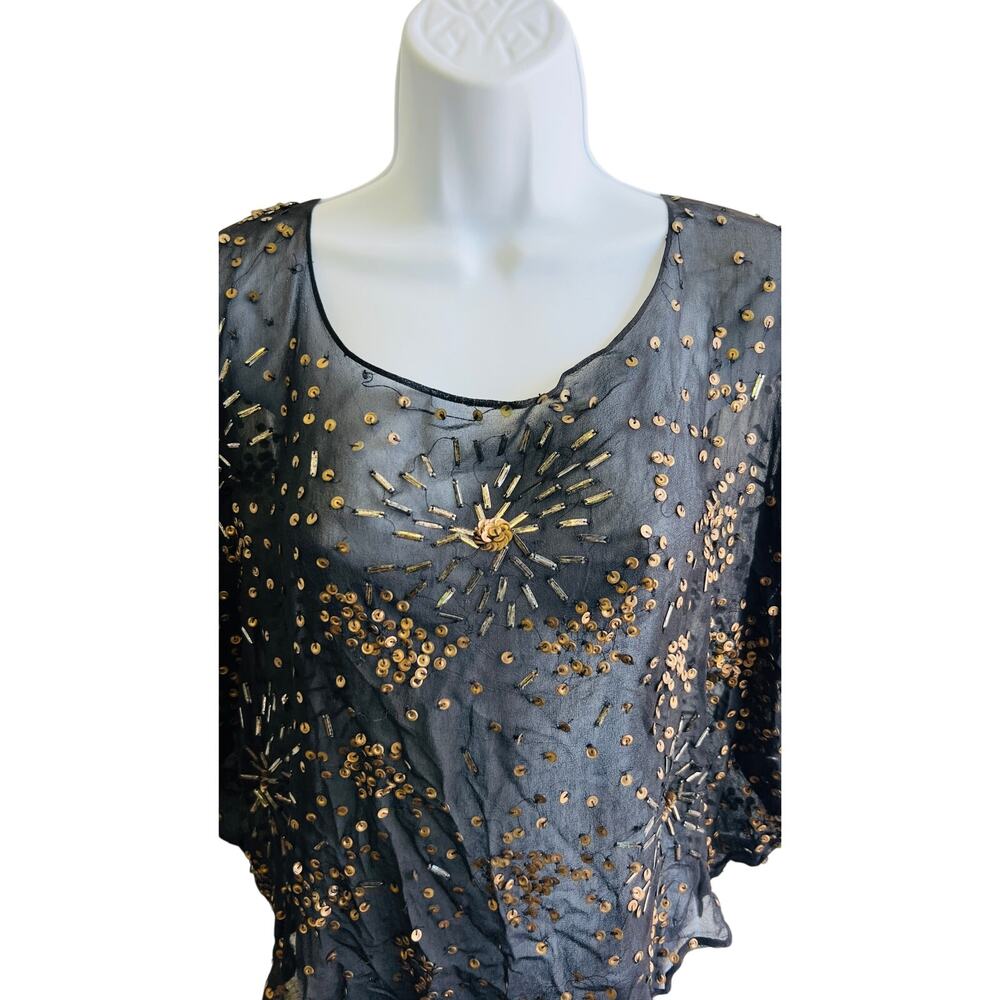 Jan’s Pirate Booty Sheer Black Sequin Crop Top Boho Festival One Size - Picture 2 of 4